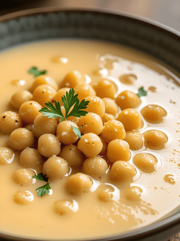 Creamy Garlic Chickpea Soup: Your New Weeknight Vegan Favorite! 2 Fresh ingredients for Creamy Garlic Chickpea Soup on rustic board