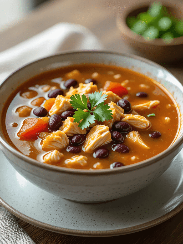 Spicy Chicken & Black Bean Soup 2 Fresh ingredients for Spicy Chicken and Black Bean Soup on rustic board