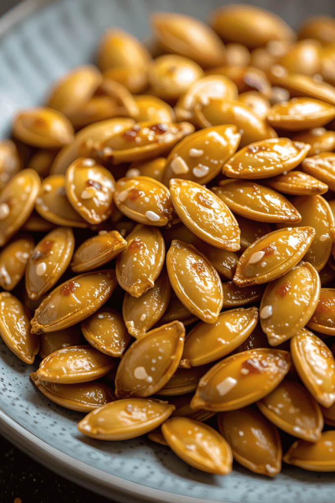 Easy Garlic Roasted Pumpkin Seeds Recipe 2 Fresh ingredients for Garlic Roasted Pumpkin Seeds on rustic board