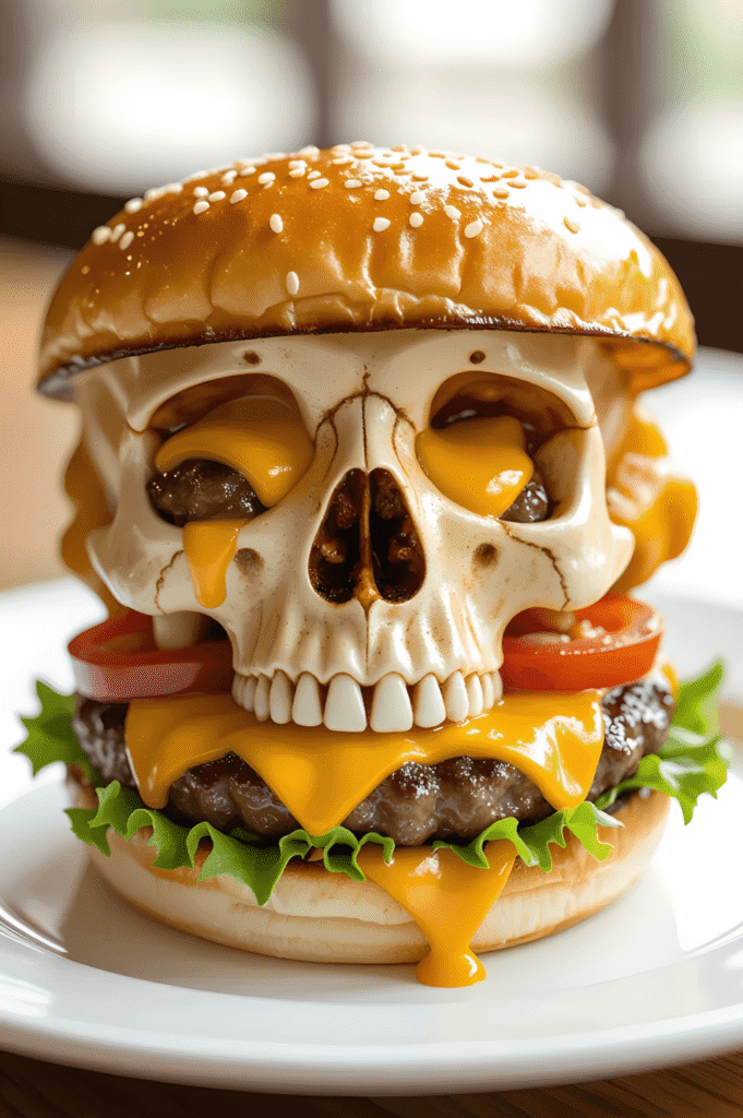 Cheeseburger Skulls: The Ultimate Spooky Halloween Dinner! 3 Step-by-step making of Cheeseburger Skulls in progress