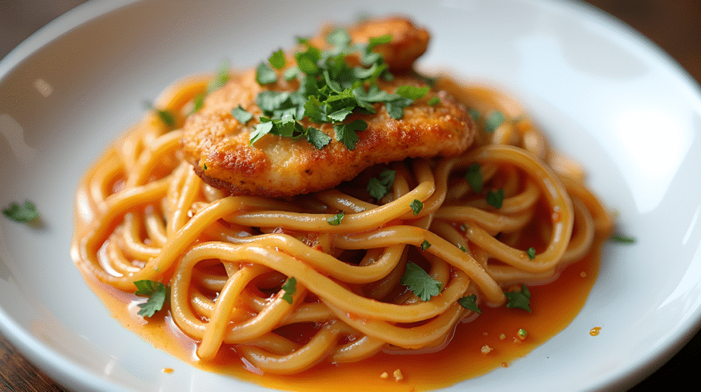 Fiery Chicken Ramen With Creamy Garlic Sauce