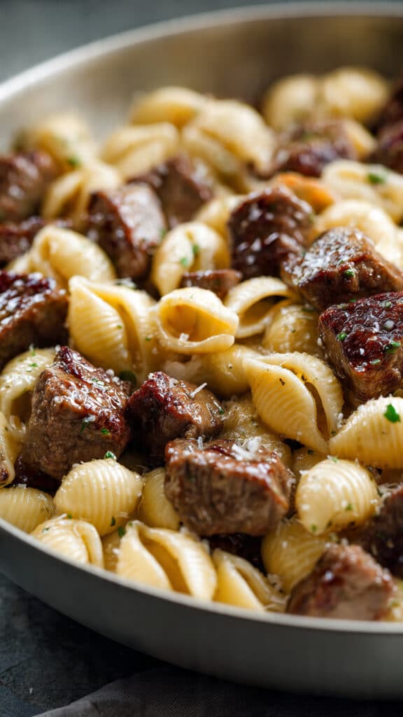 Garlic Butter Steak Bites & Parmesan Alfredo Shells 2 Garlic Butter Steak Bites & Parmesan Alfredo Shells