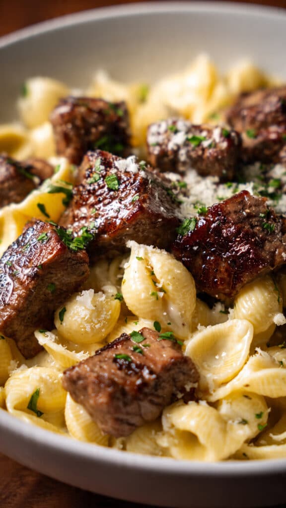 Garlic Butter Steak Bites & Parmesan Alfredo Shells 3 Garlic Butter Steak Bites & Parmesan Alfredo Shells