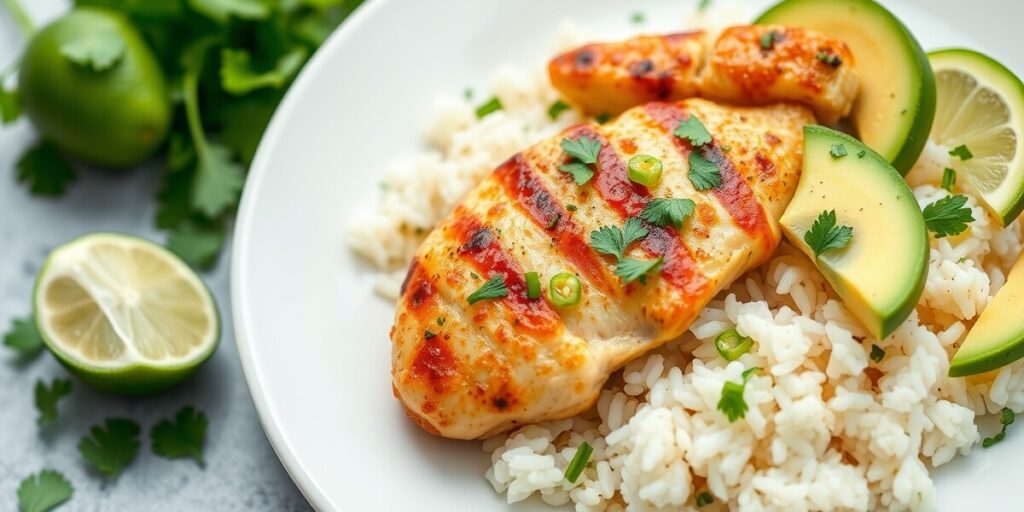 Zesty Cilantro Lime Chicken with Avocado and Jasmine Rice