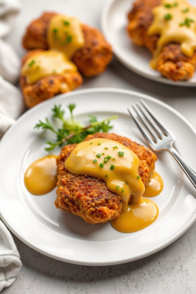 Pretzel Chicken with Mustard-Cheddar Sauce