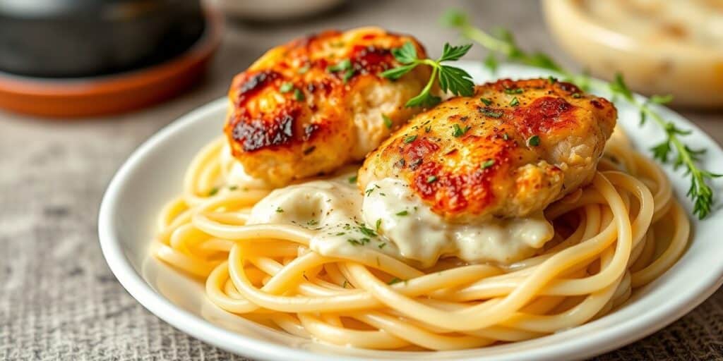 Garlic Butter Chicken Bites With Creamy Parmesan Pasta